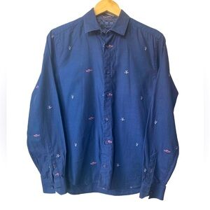 Ted Baker London Cotton Long Sleeve  Navy Car Print Casual Button Down Shirt
